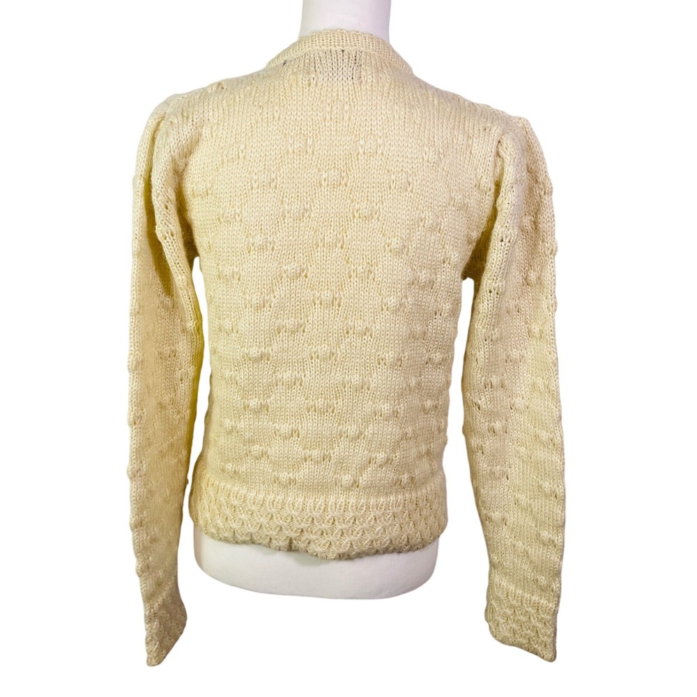 VTG Ginenne Cardigan Sweater Cable Knit Popcorn Stitch Women's M Cream Ivory - Picture 2 of 9